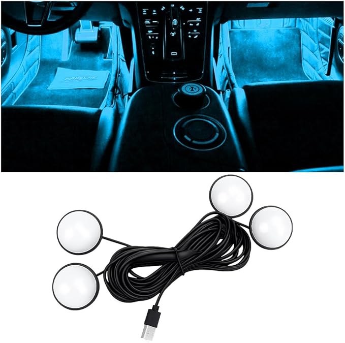 Car Interior LED Lights, 4 in 1 USB Port Automotive Ambient Neon Light Kit, Vehicle Center Console Dashboard Strip Lamps Decoration Accessories, Universal for SUV Truck Sedan (Ice Blue)