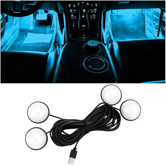 Car Interior LED Lights, 4 in 1 USB Port Automotive Ambient Neon Light Kit, Vehicle Center Console Dashboard Strip Lamps Decoration Accessories, Universal for SUV Truck Sedan (Ice Blue)
