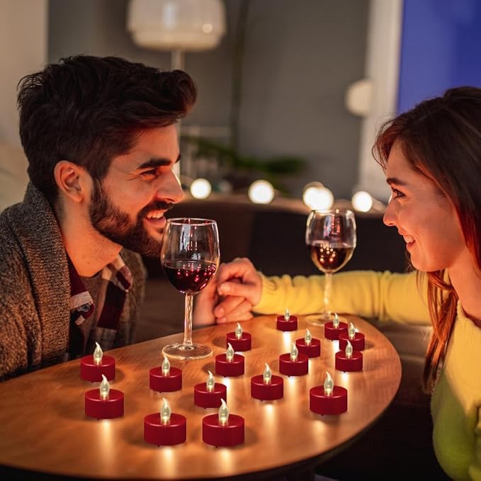 Flameless LED Tea Lights Candles, Battery Operated Flickering Fake Candles Bulk,50 Pack Powered Votive Electric Tealights Long Lasting 200H+ Bright Red Lamp for Seasonal and Festive Decoration