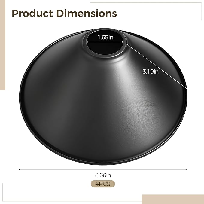 4 Pack Metal Lampshades, Conical Matte Black Pendant Light Cover, Industrial Farmhouse Style Lamp Shade for Kitchen Island, Dining Room, Hallway, Entryway Lighting Fixtures