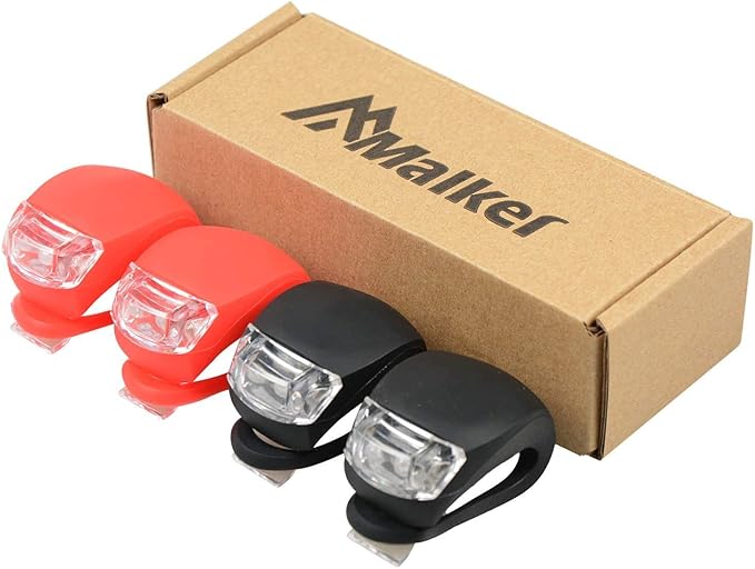 Malker Bicycle Light Front and Rear Silicone LED Bike Light Set - Bike Headlight and Taillight,Waterproof & Safety Road,Mountain Bike Lights,Batteries Included