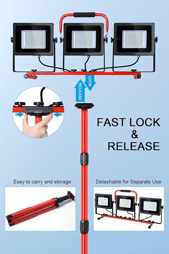 Work Light 10000LM 5000K 1000W Halogen Equivalent led Work Light with 76.8in Adjustable Metal telescoping Tripod Stand IP65 Waterproof for Indoor and Outdoor
