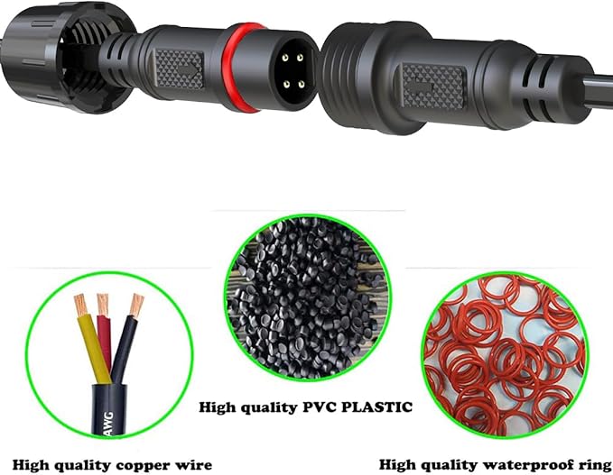 Waterproof Connectors 4 Wire,18AWG Male Female Plug LED Connector with 4Pin Waterproof Connectors,IP68 20CM Extension Cable for Car, Truck, Boat,LED Strip Lights,(4Pairs)