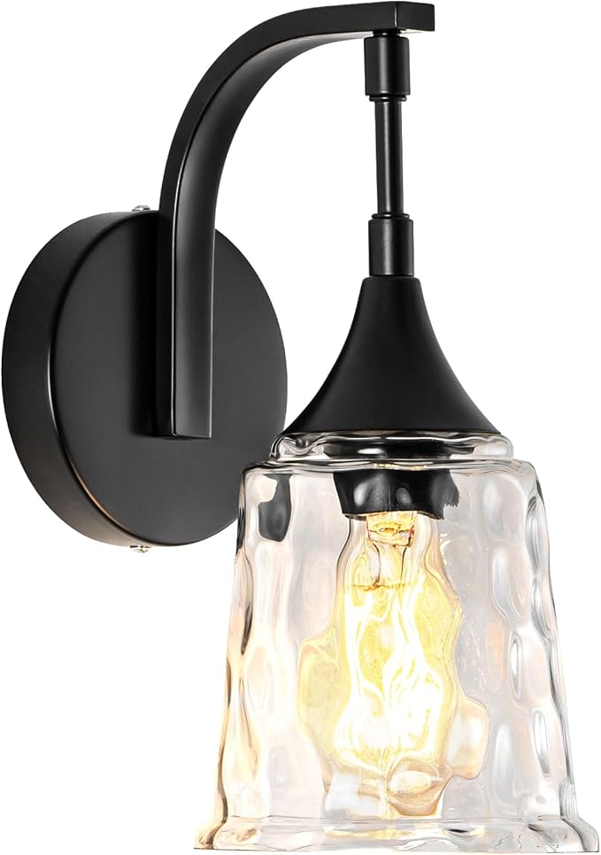 Black Wall Sconce，Modern Bathroom Wall Sconce Lights with Clear Glass Shade, Farmhouse Vanity Light Fixtures for Bedroom Mirror Hallway Entryway