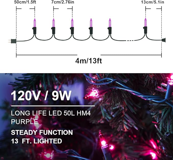 Hopolon Halloween Purple String Lights, 2PACK 50 Mini Fairy Lights Set, Green Wire 13Ft Traditional Halloween Holiday Décor for Home, Christmas Tree, Bedroom, Patio, Wedding (2pcs Purple)