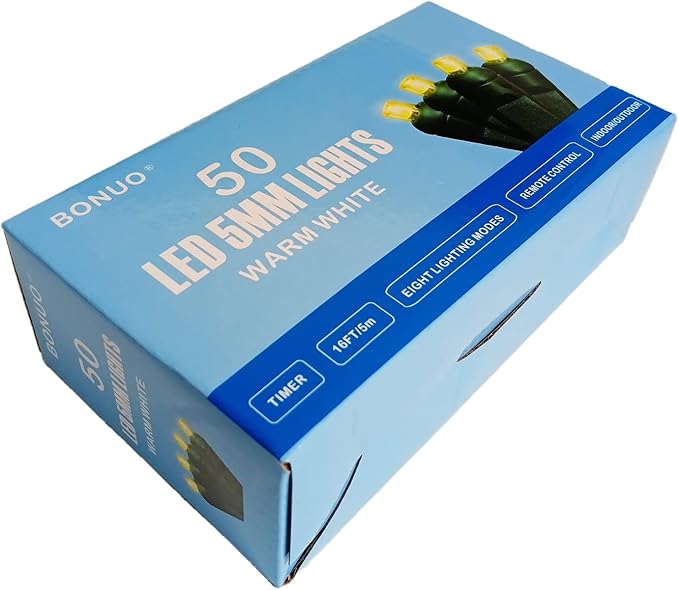 Battery Operated Christmas Lights, 16FT 50 LED 5mm Wide Angle String Lights with Remote Timer 8 Modes Waterproof for Indoor Outdoor Tree Garden Wreath Xmas Decor (Warm White)