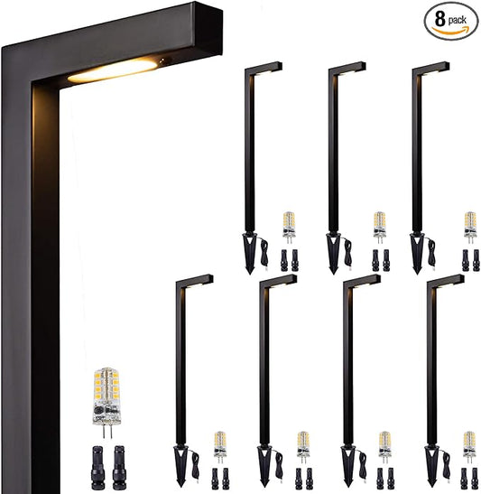 Gardenreet LED Pathway Lights Brass, 12V Landscape Path Lights Wired, Low Voltage Walkway Lights Outdoor Waterproof, L Shape Black for Backyard Garden with 3W 270LM 2700K G4 Bulb 8 Pack