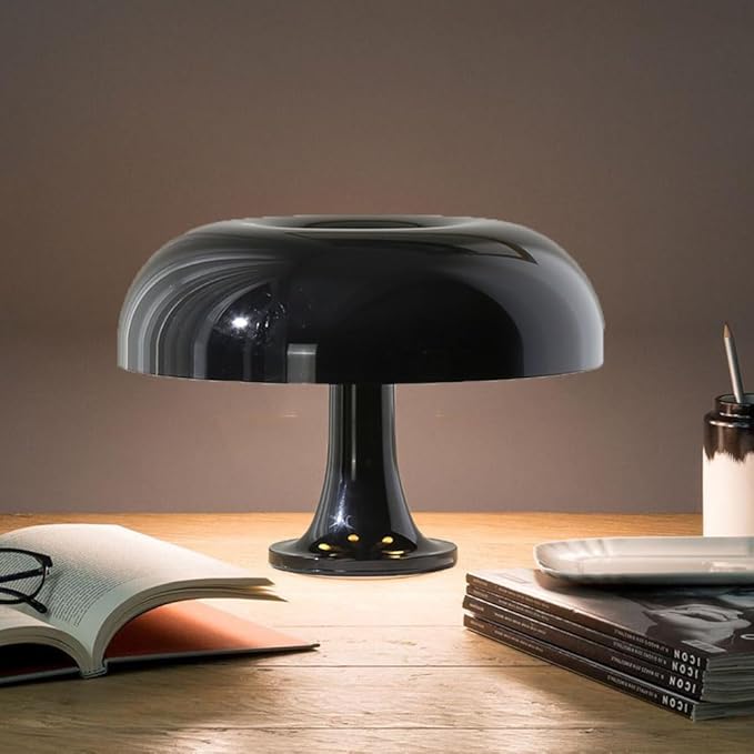 Mushroom Table Lamp, Dimmable with 3 Lighting Modes, Mid Century Retro Design, Black