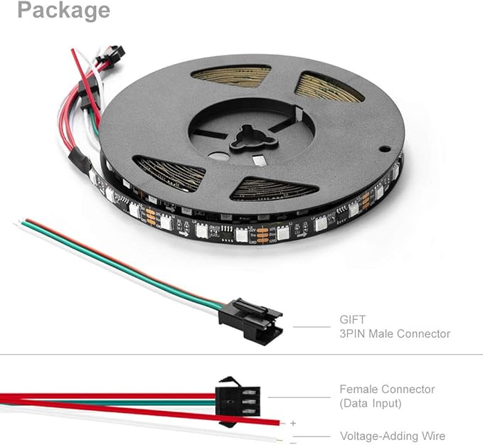 BTF-LIGHTING WS2811 IC=RGB+IC Addressable Dream Color LED Strip 16.4FT 60LEDs/m 20Pixels/m Non-Waterproof Black PCB Flexible DC12V Chasing Effect for Indoor Home Decor(No Adapter or Controller)