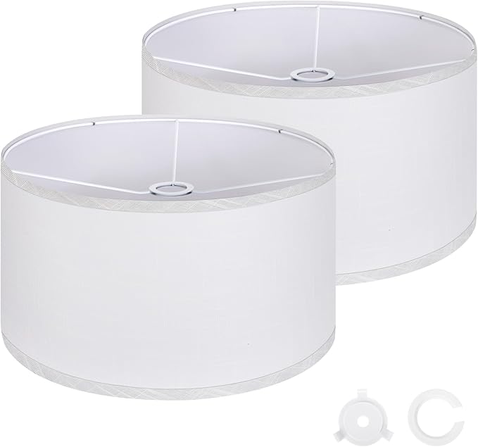 OUTON White Lamp shades Set of 2, Large Drum Lamp Shades for Floor Lamps, 16" Top x 16" Bottom x 9" High, Easy to Assemble, Replacement Linen Lampshades for Table Lamps & Bedside Lamps (1.65" Spider)