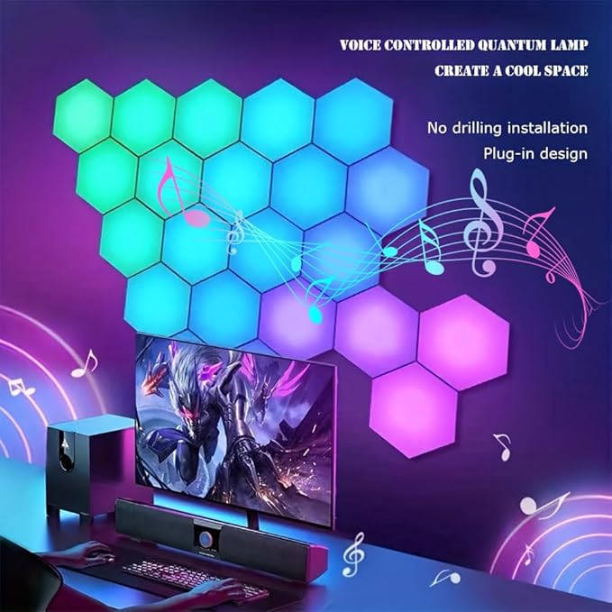 Hexagon Lights Wall Panels, Smart LED Wall Lights with APP, DIY Modular Assembled Music Sync RGB Gaming, Hex Light with USB-Power for Autism, Game Room Decor, Party (6-Pack)