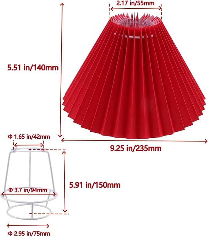 KUMGROT E28 Small Pleated Lamp Shade Scalloped Lamps Shade Lamp Replacement Cute Lamps Bedroom Living Room Home Office Decoration Red