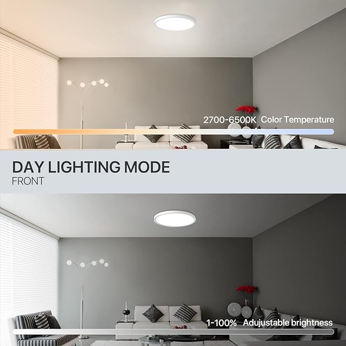 MELEGAN Smart Led Ceiling Light Flush Mount, 12 Inch 24W Ceiling Light Fixture Dimmable 2700K-6500K, RGB Ambient Light Fixture WiFi Compatible with Alexa Google Home for Bedroom Living Room