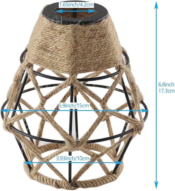 Metal Cage Handcrafted Woven Lampshade in Natural Neutral Jute Rope Industrial Style Lighting with Elegant Patterns for Wall Sconces Ceiling/Pendant Lights Table/Floor Lamps Home Decor - 4 Packs