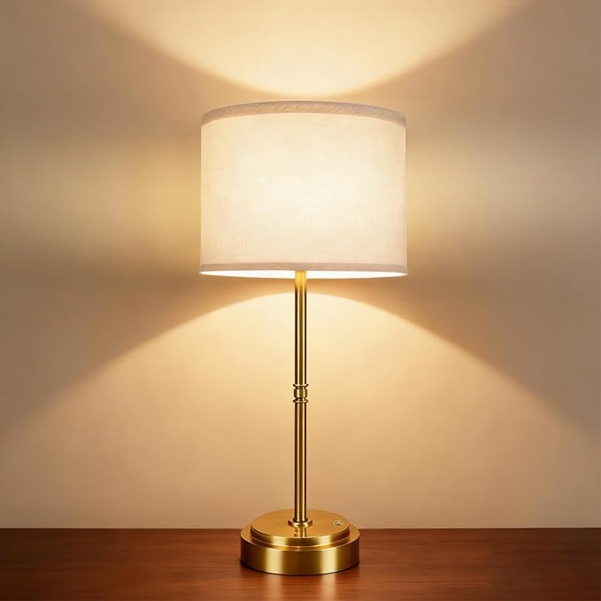 AWOKE Cordless Table Lamp with Fabric Shade, 7500mAh Rechargeable Battery Operated Desk Lamp, Stepless Dimming, Height Adjustable (12.7"-17.7") Nightstand Light for Bedroom & Living Room