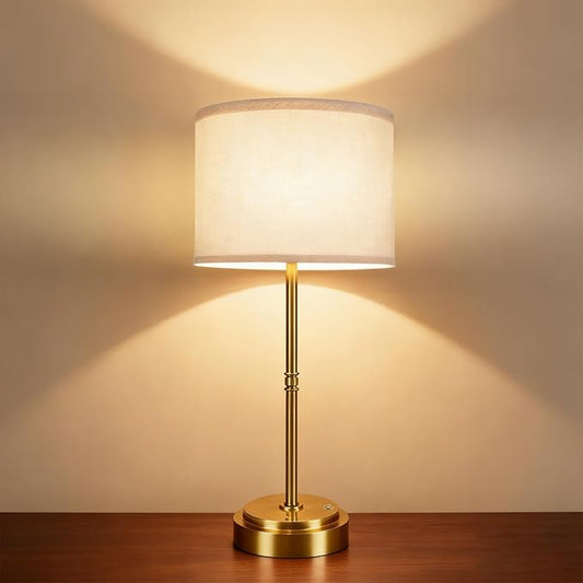 AWOKE Cordless Table Lamp with Fabric Shade, 7500mAh Rechargeable Battery Operated Desk Lamp, Stepless Dimming, Height Adjustable (12.7"-17.7") Nightstand Light for Bedroom & Living Room