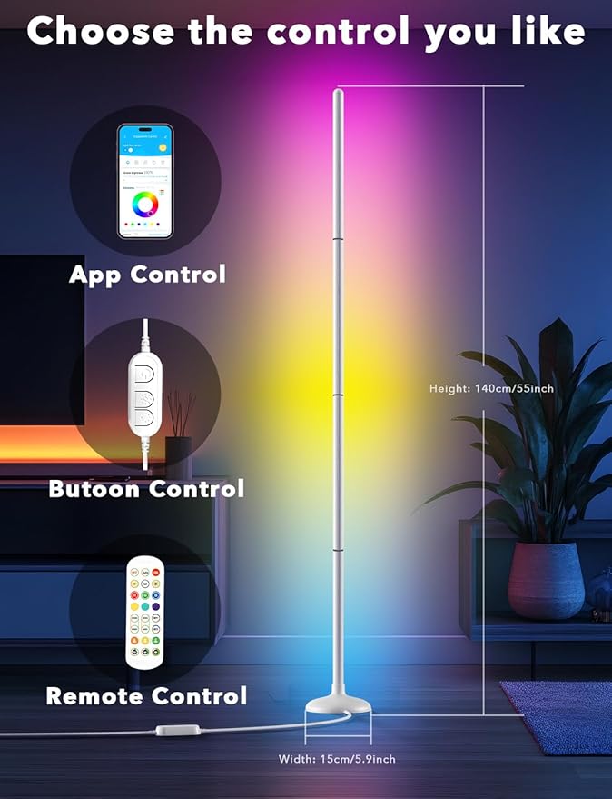 DAYBETTER Smart Floor Lamp, RGB+IC Corner Lamp with APP and Remote, 130LM Atmosphere Lighting Floor Lamps for Bedroom, 16 Million Colors, Music Sync, LED Floor Lamp for Living Room