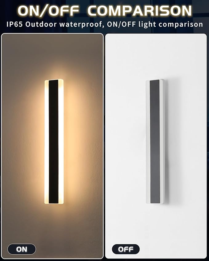 Mikeru 2Pack 31.4inch Outdoor Wall Lights, 3000/4500/6000K 3 Color Modern Black Linear Wall Lights Front Porch Light Wall Mounted Led Lighting for Basement, Shop,Garage Non-Dimmable