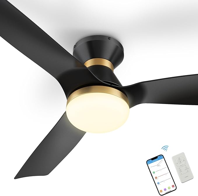 SMAAIR 52 Inch Smart Ceiling Fan with Lights and 10-speed DC Motor, Works with Remote Control/Alexa/Google Home/Siri, Dimmable LED Light (52 Inch, Matte Black/Gold)