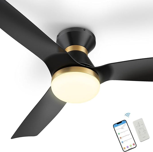 SMAAIR 52 Inch Smart Ceiling Fan with Lights and 10-speed DC Motor, Works with Remote Control/Alexa/Google Home/Siri, Dimmable LED Light (52 Inch, Matte Black/Gold)