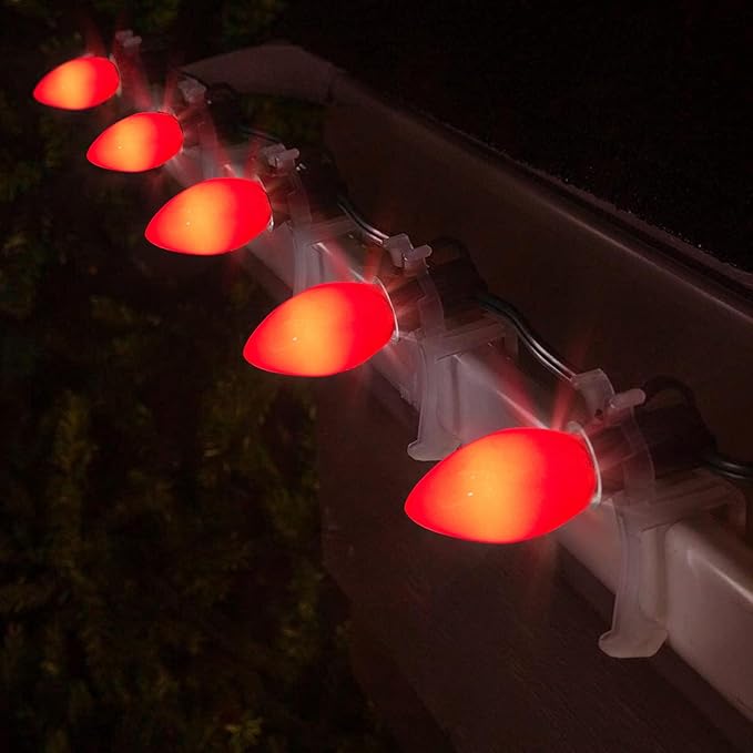 25 Pack C7 Red Replacement Bulbs, 5W Ceramic Red Bulbs for C7 Christmas Outdoor String Lights, E12 Candelabra Base Night Light Bulbs
