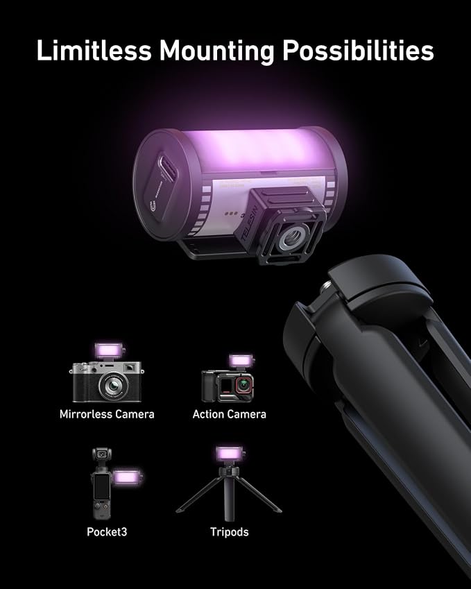 TELESIN Magnetic RGB Video Light | Cold Shoe Mount for DSLR Camera Light Photography Attachment | CRI 95 & with Soft Diffuser | Portable RGB LED Camera Light | Vlogging, Streaming, Content Creator