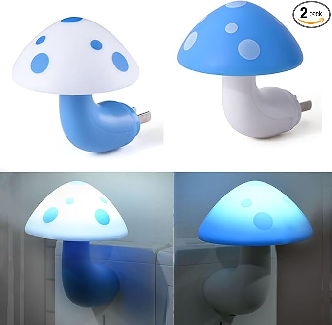 Cute Mushroom Lamp 2 PCS Set Blue Bedside Sensor Night Light Control Plug-in Led Light for Bedroom Sleep Night Light Atmosphere Light（Blue）
