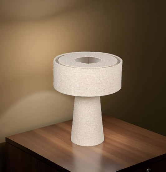 Cruiser’s Caché 13" Contemporary Boucle Fabric Table Lamp, Cream Color. Complete with Lampshade