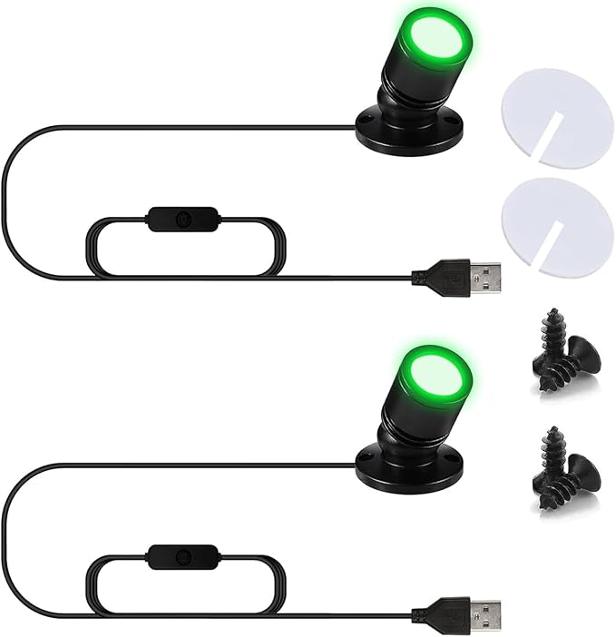 USB Powered Mini Spotlights for Displays 2-Pack – 5V Small LED Spot Lights Indoor, 7 Color Options, Compact USB Spotlight for Display Cases, Shelves, Cabinets, and Artwork (2PACK Green)