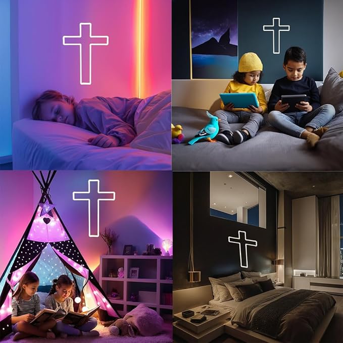 Christ Jesus Cross Neon Sign for Wall Decor USB Powered Dimmable Led Light Up Signs for Bedroom Men Cave Christening Day Baby Shower Decor Xmas Easter Christian Gifts for Religious Kids