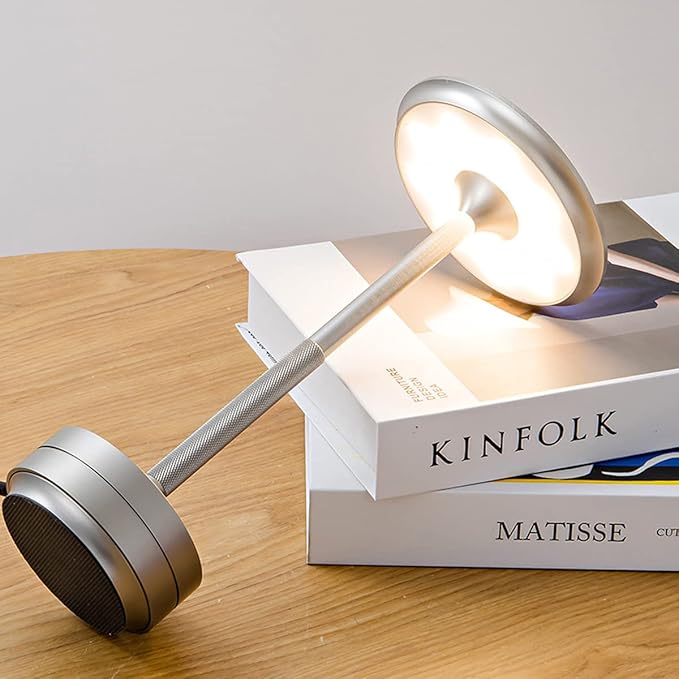 Vintage Aluminum Rechargeable Cordless LED Table Lamp with Dimmable Brightness and 3 Color Temperatures