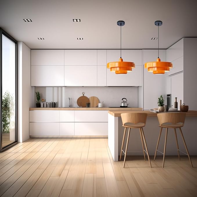Orange Danish Modern Pendant Lamp, 3-Layer Shade Scandinavian Ceiling Light, Metal Flush Mount Fixture for Dining Table, Kitchen Island, Hallway