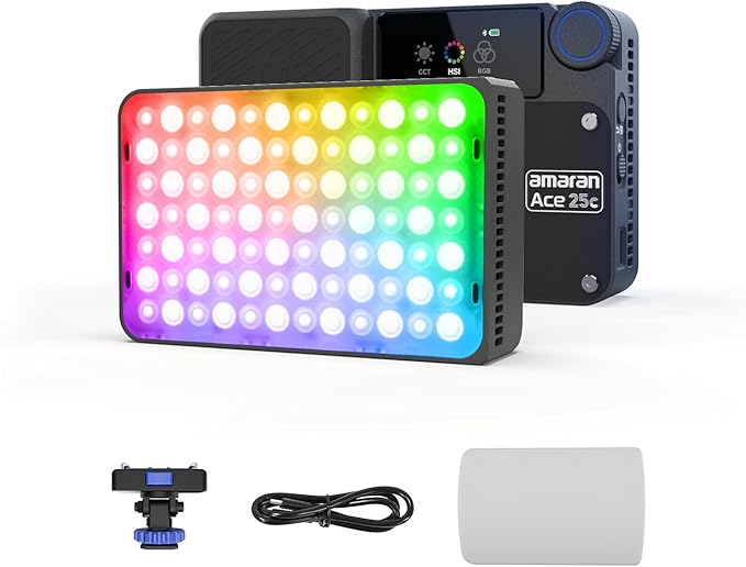 amaran Ace 25c Video Light,25w RGB Portable Light for Photography On-Camera Video Lights CRI/TLCI 95+,CCT 2,300K-10,000K,Rechargeable Dimmable Vlog Light,APP Control,PD Charging (Charcoal)