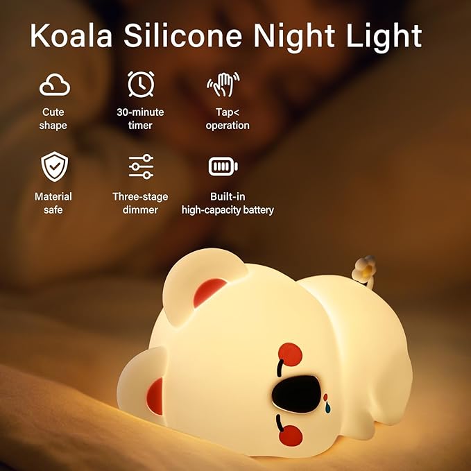Gifts for Women,Koala Cute Night Light with Dimmable-Christmas Stocking Stuffers for Teen Girls Boys,Silicone Squishy Animal Sleep Lamp Nightlight for Baby Nursery,Kids,Shower Christmas Gifts
