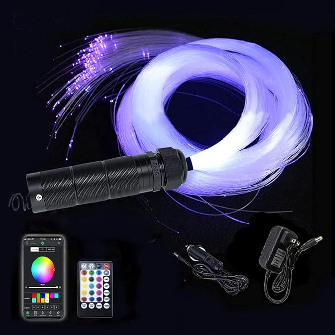 AZIMOM Car Use Bluetooth 6W RGBW LED Fiber Optic Lights Star Ceiling Light Kit APP Remote Controller 450pcs 0.03in 6.5ft Optic Cable Music Mode Sensory Lighting Indoor Home Interior Decoration