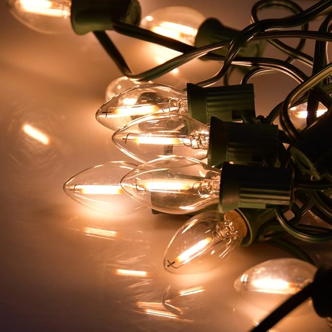 GOOTHY 25 Pack C7 Led Replacement Christmas Light Bulb, 0.6W C7 Clear Glass LED Bulbs for Christmas Outdoor String Lights Electric Window Candles, E12 Candelabra Base Night Light Bulbs, Warm White