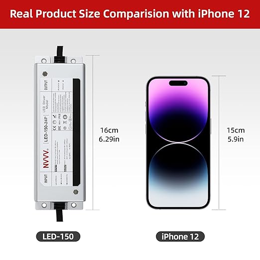 24 Volt LED Driver 150 Watts Power Supply Waterproof IP68 Low Voltage Transformer Adapter 90-265V AC to 24V DC Converter for LED Strip, Indoor Outdoor Lighting Built-in Active PFC Function
