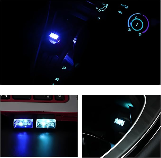 4 PCS USB LED Car Interior Atmosphere Lamp, Mini Night Light Plug-In Trunk Ambient Lighting Kit, Portable USB Interface LED Lamp Interior Decoration for Vehicle Home Office (Blue)