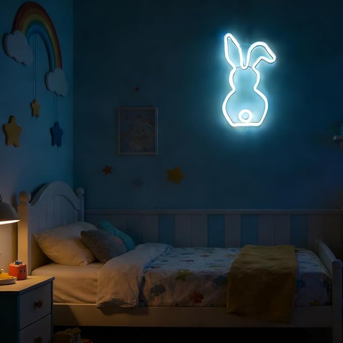 LED Bunny Lamp,Cute Rabbit Neon Light Signs Easter decorations USB Powered or 3xAA Battery Powered,Bunny Night Light Gifts for Bedroom Dorm Easter Christmas Party Bar Wall Decor