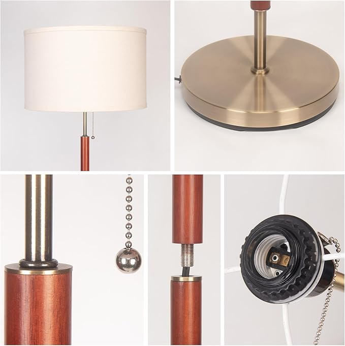 HonoDing Mid-Century Modern Floor Lamp, Walnut Wood Finish, Drum Shade, Living Room Décor (64in, E26 LED)