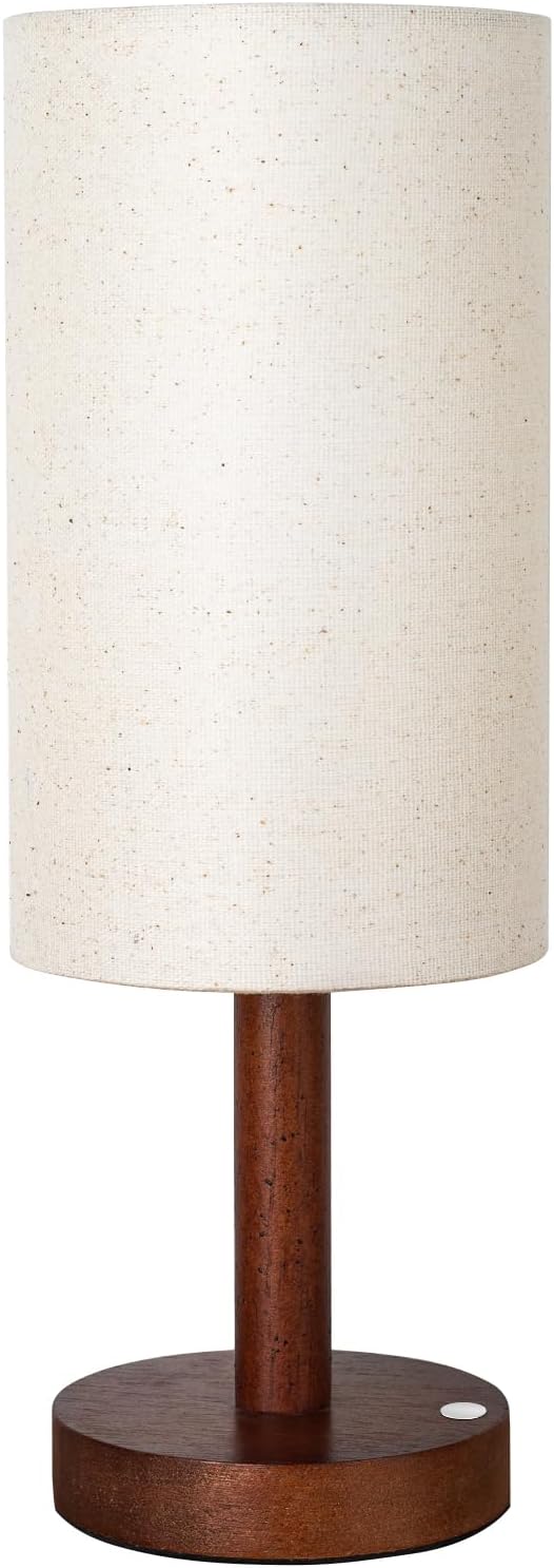 Small Table Lamp Nightstand Lamp Linen Lampshade Bedroom Wood Base Small Bedside Lamp for Night Stands, Desk Lamps for Reading Living Room, Office (LED Bulb Included) (Pink)
