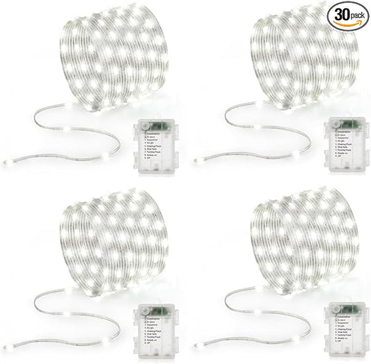 Battery Operated String Lights (4 PACK), 16.5ft 50 LED Twinkle Fairy String Lights Battery Powered with Auto Timer for Indoor Outdoor Christmas Trees Wreath Decoration Party Bedroom Garden- Cool White