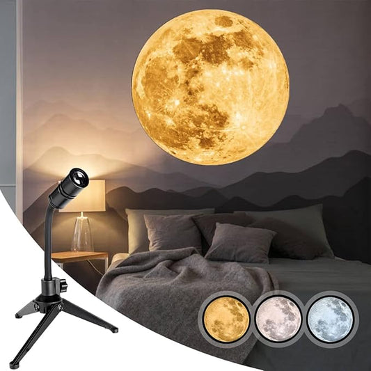 Non-Fade Moon Projector Night Light, USB Powered Moon Lamp Romantic Atmosphere Night Light Projector for Bedroomr, Gift for Kids Moon Lover Couples Selfie Wall Ceiling Decor with 3 Colors