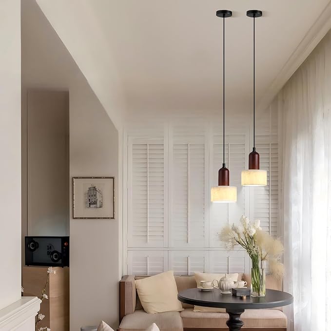 Wabi Sabi Pendant Light Small Nordic Marble Chandeliers Natural Stone Shade Jepanese Hanging Light Fixture for Bedside Reading Nook Kitchen Island Hallway