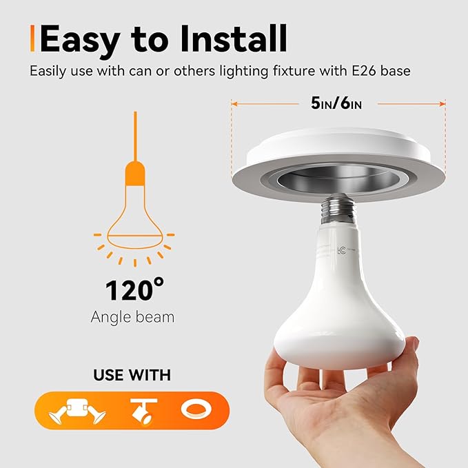 TJOY LED Flood Light Bulb 4 Pack, Recessed Ceiling Bulb, BR30, 65W Equivalent Efficient 9W, Dimmable, E26 Base, Warm White 3000K, 10 Year, 800 Lumens, 80CRI, LED Ceiling Light for Kitchen, Living room