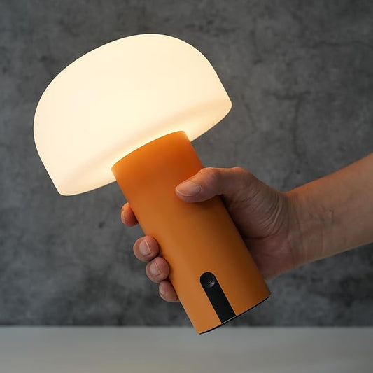 Outdoor Mushroom Table Lamp Rechargeable, Cordless Lamps for Patio Waterproof, Portable Battery Operated Lamp with USB Charging, Touch Dimming Night Light for Home/Porch/Restaurant (Orange)