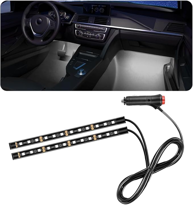 Car LED Strip Light, 24 LED RGB Auto Under Dash Interior Atmosphere Lights, Cigarette Lighter Decorative Lamp Ambient Night Light, Universal Lighting Kit Car Accessories (White)