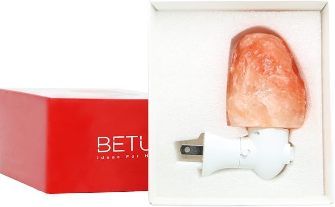 Betus Natural Crystal Himalayan Salt Wall Lamp - Air Purifying Night Light - 360° Rotatable Plug 7W Bulb - Natural