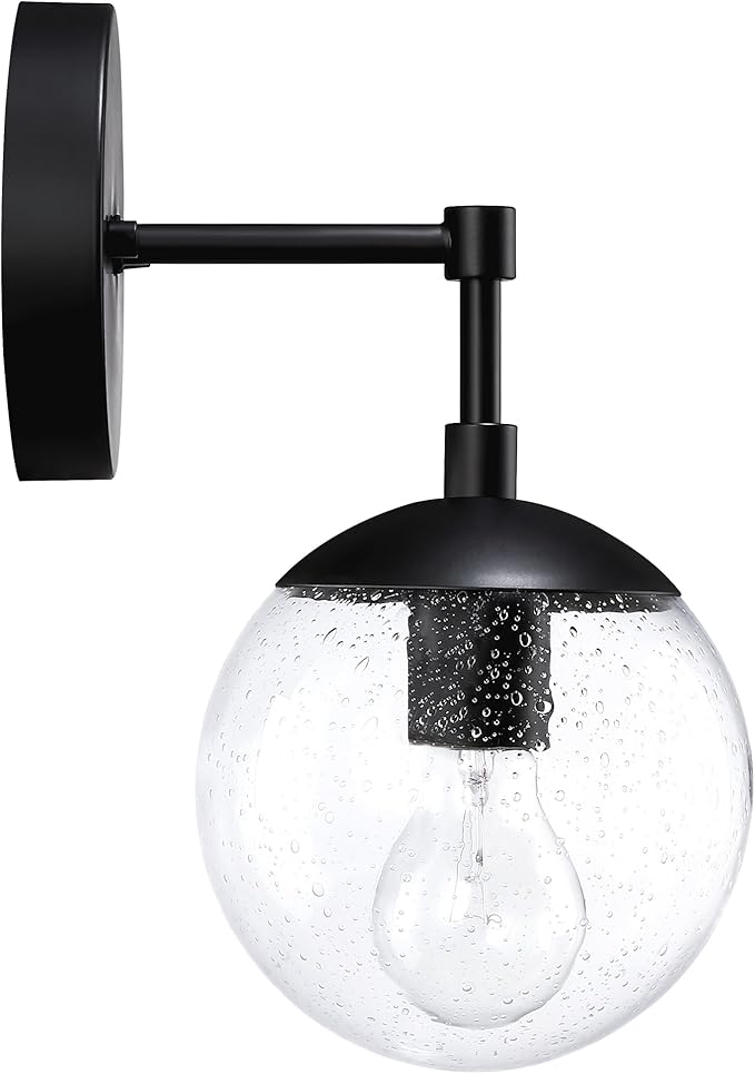 Design House Gracelyn 1-Light Dimmable Wall Sconce, Seeded Glass, Matte Black, 11.65 in H x 6.11 in W x 8 in D, 588871-BLK