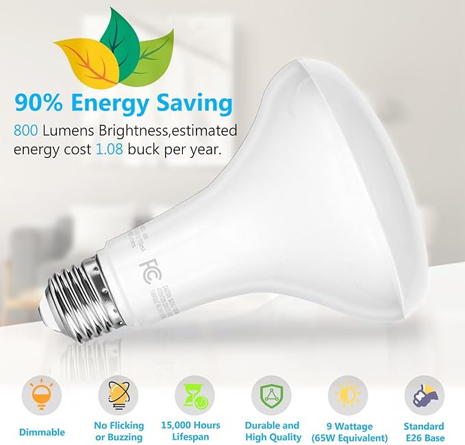 dalattin 12 Pack BR30 LED Bulbs 65W Equivalent, Dimmable Indoor Flood Lights 5000K Daylight White, 9W, 800 Lumens, E26 Base, LED Recessed Light Bulb for Living Room, Bedroom, Bathroom, Kitchen